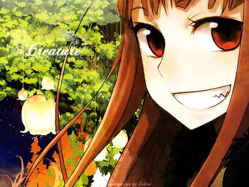 ~Beautiful Creature~, anime, holo, grin, long hair, spice and wolf, red eyes, HD wallpaper