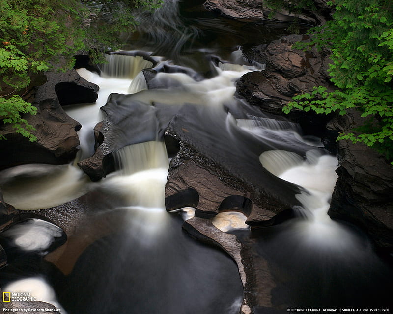 porcupine-mountains-waterfall-xl, graphy, water, stone, rock, nature, landscape, HD wallpaper