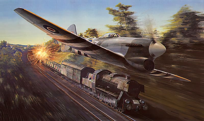 Airplane, Train, Military, Warplane, Hawker Tempest, HD wallpaper