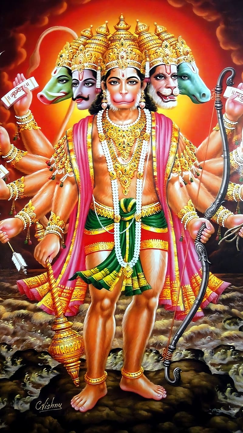 Panchmukhi Hanuman Ji Ke, god panchmukhi, god, lord, panchmukhi, HD phone wallpaper