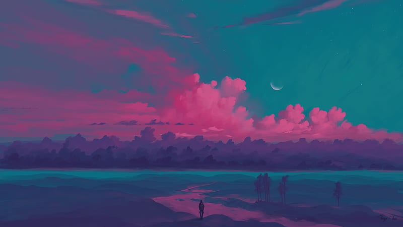 A Pink Sunset , artist, artwork, digital-art, HD wallpaper