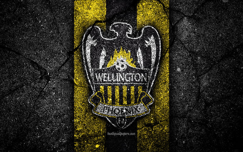 Wellington Phoenix FC, grunge, soccer, A-League, football club, Australia, black stone, Wellington Phoenix, logo, asphalt texture, FC Wellington Phoenix, HD wallpaper