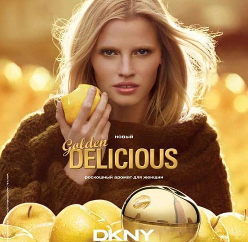 Golden Delicious- DKNY, apple, perfume, model, advertising, HD wallpaper