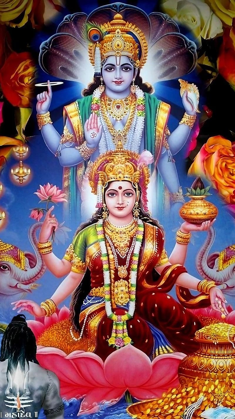 Laxmi Narayan , Lord Vishnu, goddess laxmi, hari om, HD phone wallpaper