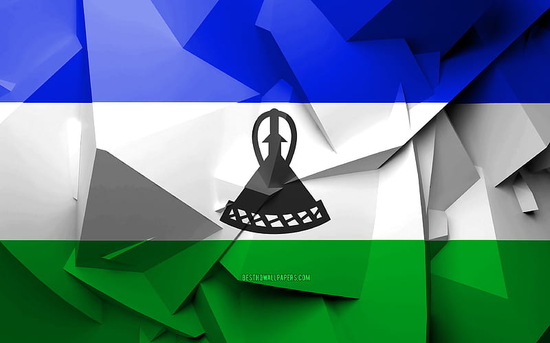 Flag of Lesotho, geometric art, African countries, Lesotho flag, creative, Lesotho, Africa, Lesotho 3D flag, national symbols, HD wallpaper