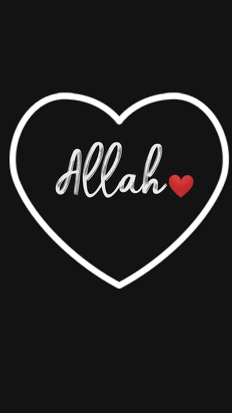 I Love Allah, allah with black bg, black, red heart, HD phone wallpaper