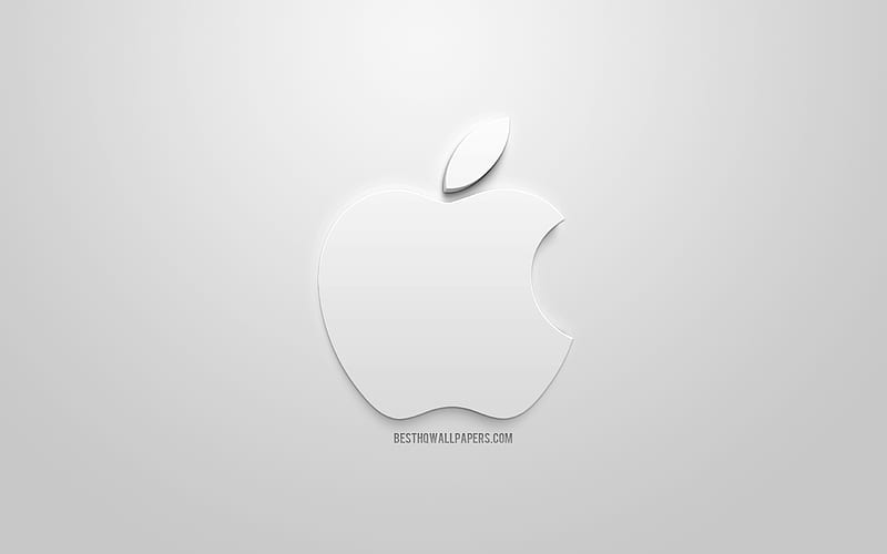 Apple Logo, white stylish art, white 3d logo, Apple, emblem, white ...