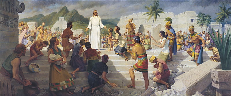 Jesus Christ visits the Americas, art, john walter scott, people, painting, jesus christ, america, man, pictura, HD wallpaper