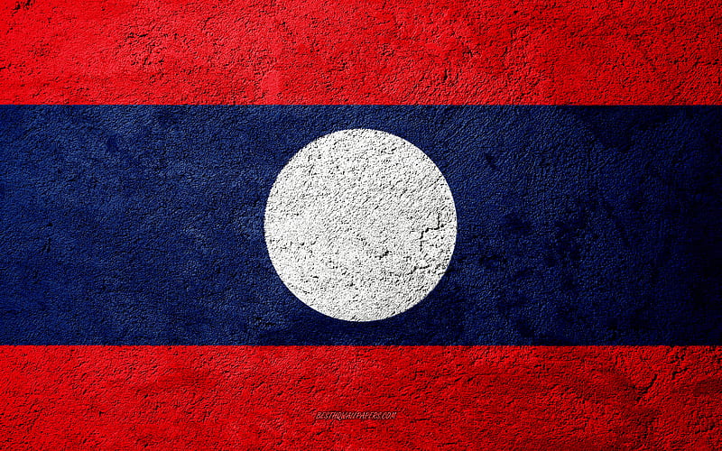 Flag of Laos, concrete texture, stone background, Laos flag, Asia, Laos, flags on stone, HD wallpaper