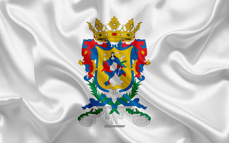 Flag of Guanajuato silk flag, Mexican state, Guanajuato flag, coat of arms, silk texture, Guanajuato, Mexico, HD wallpaper