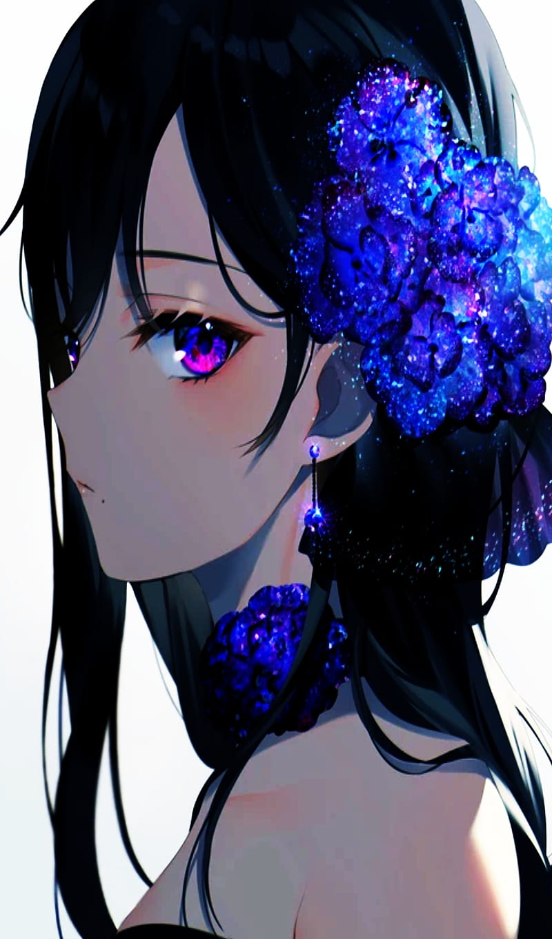 Galaxy anime girl, flowers, glow, HD mobile wallpaper | Peakpx
