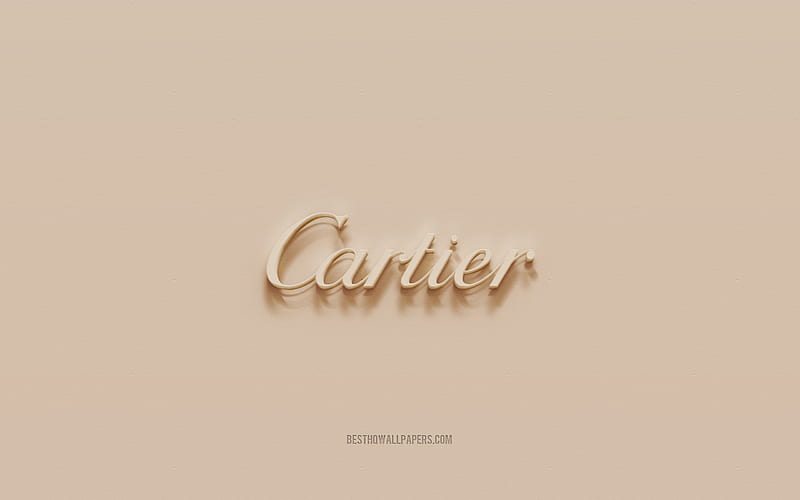 Cartier logo, brown plaster background, Cartier 3d logo, brands, Cartier emblem, 3d art, Cartier, HD wallpaper