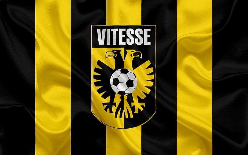 SBV Vitesse Dutch football club, logo, emblem, Eredivisie, Dutch football championship, Arnhem, Netherlands, silk texture, Vitesse FC, HD wallpaper