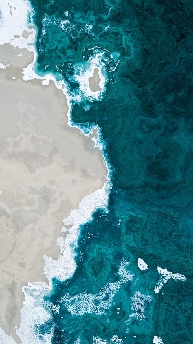 Sure Shores, abstract, beach, marble, ocean, paint, scenery, sea, tan, tide, turquoise, HD phone wallpaper