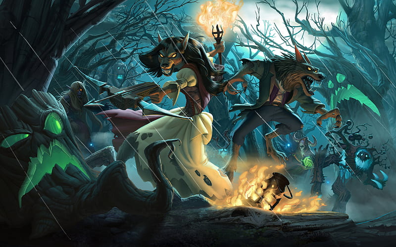 The Witchwood, 2018, Hearthstone Heroes of Warcraft, art, characters, fairytale forest, monsters, HD wallpaper