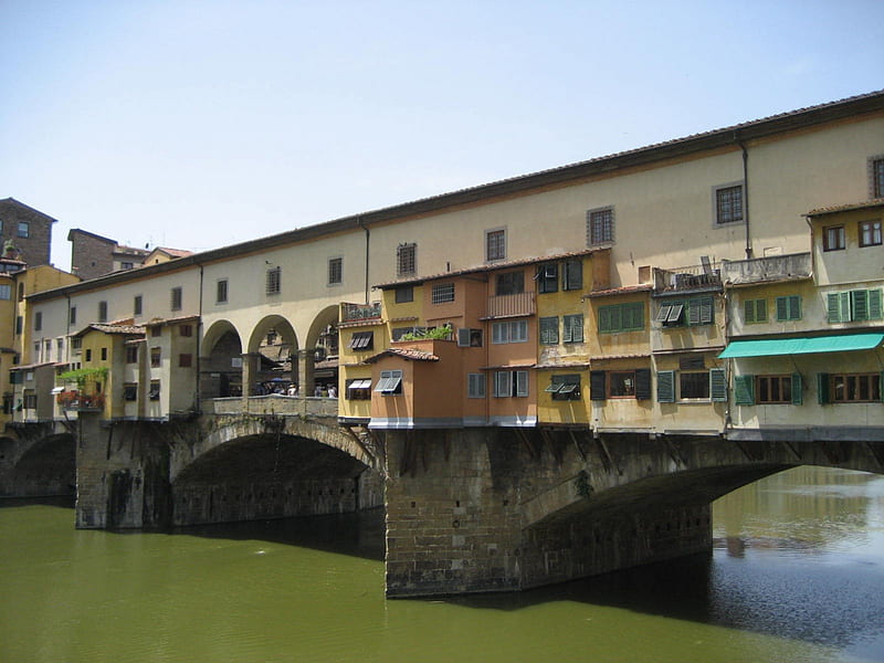 Ponte Vecchio in Florence, Italy, water, ancient, green, bridge, houses, river, italy, HD wallpaper