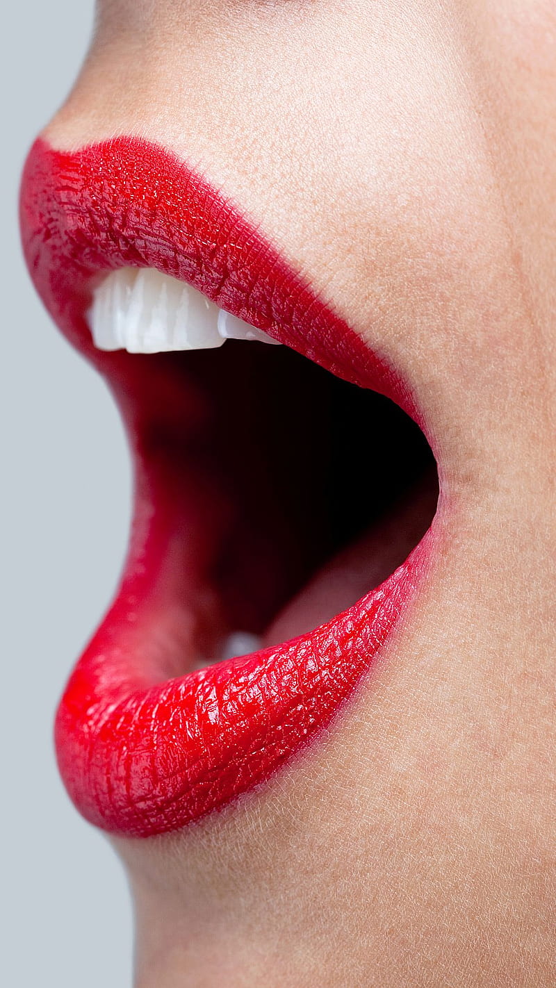 Aaaah, abstract, bonito, red lips, white teeth, HD phone wallpaper
