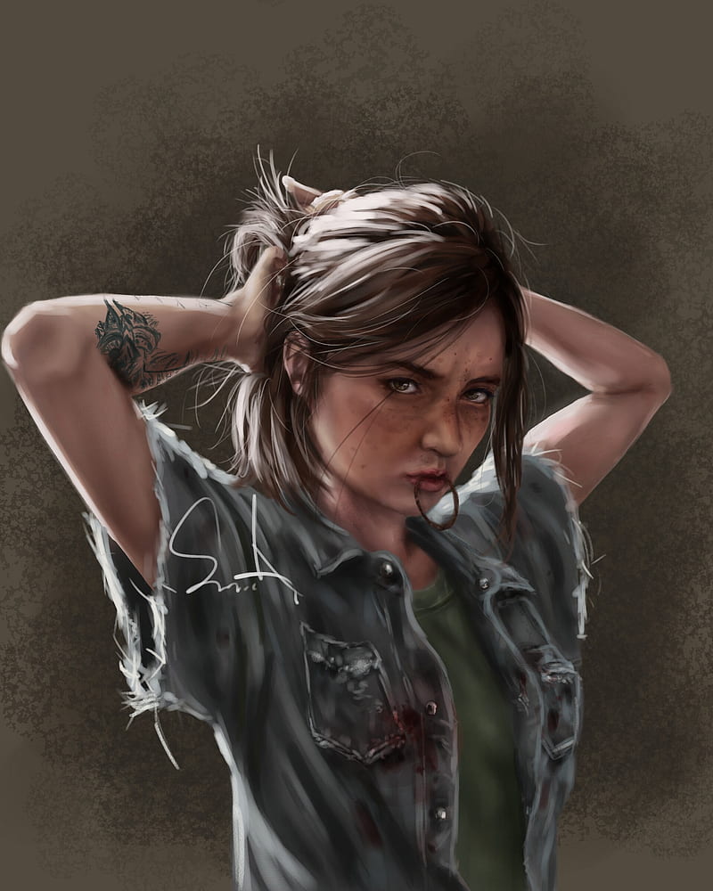 Jason Liang, video game characters, Ellie Williams, short hair, closed  eyes, digital art, fan art, illustration, video games, video game girls,  The Last of Us, The Last of Us 2, drawing, guitar