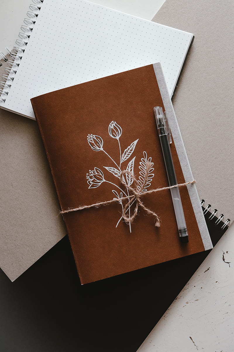 notebook, pen, flowers, paper, HD phone wallpaper