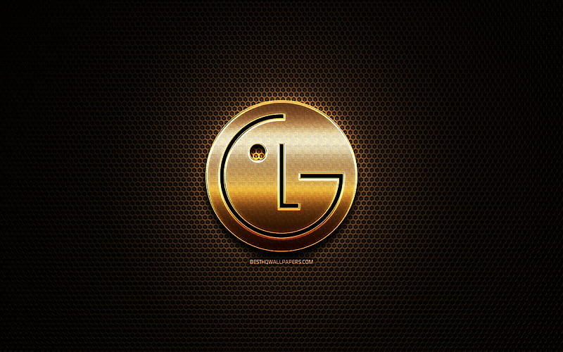 LG glitter logo, creative, metal grid background, LG 3D logo, brands, LG, HD wallpaper