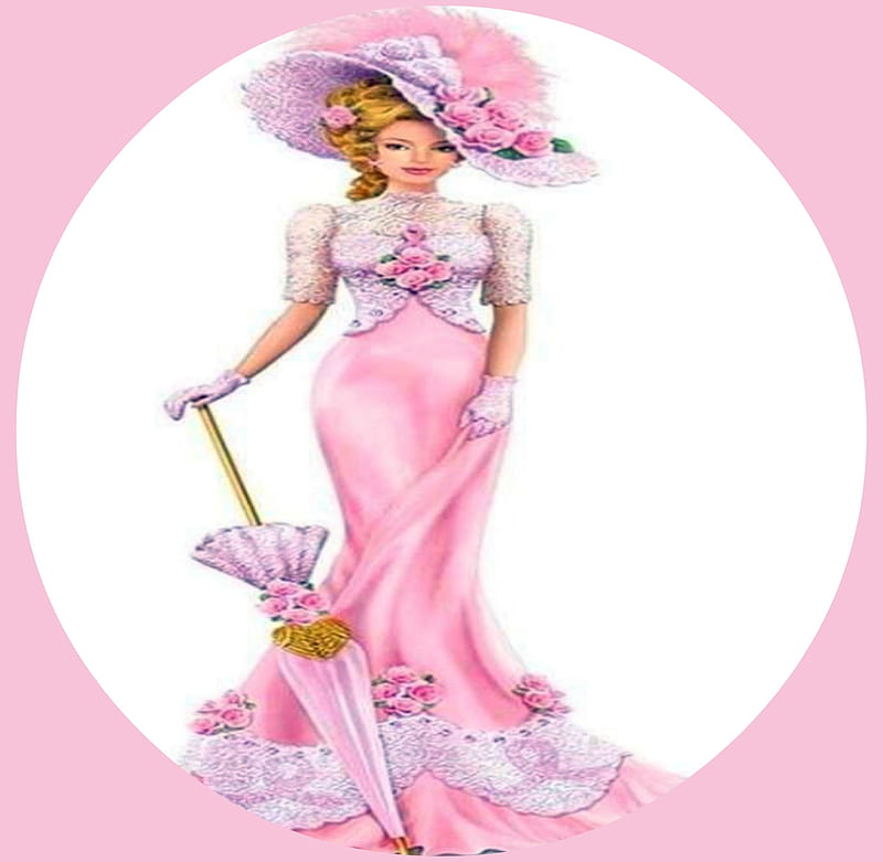 Ladies Of Elegance In Pink, Ladies, Long Dress, Elegance, Gloves, Flowers, Hats, Parasol, Pink, Blonde, Jewlery, HD wallpaper