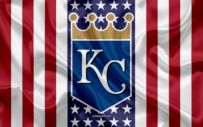 Kansas City Royals logo, emblem, silk texture, American flag, American  baseball club, HD wallpaper