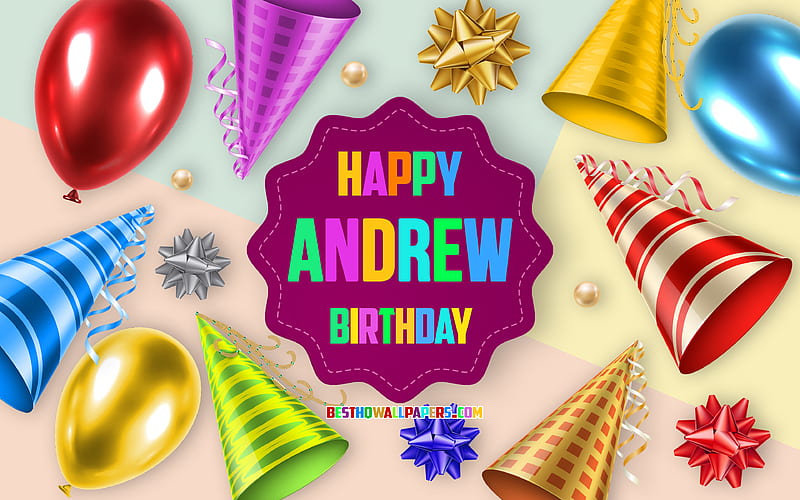 Happy Birtay Andrew, Birtay Balloon Background, Andrew, creative art, Happy Andrew birtay, silk bows, Andrew Birtay, Birtay Party Background, HD wallpaper
