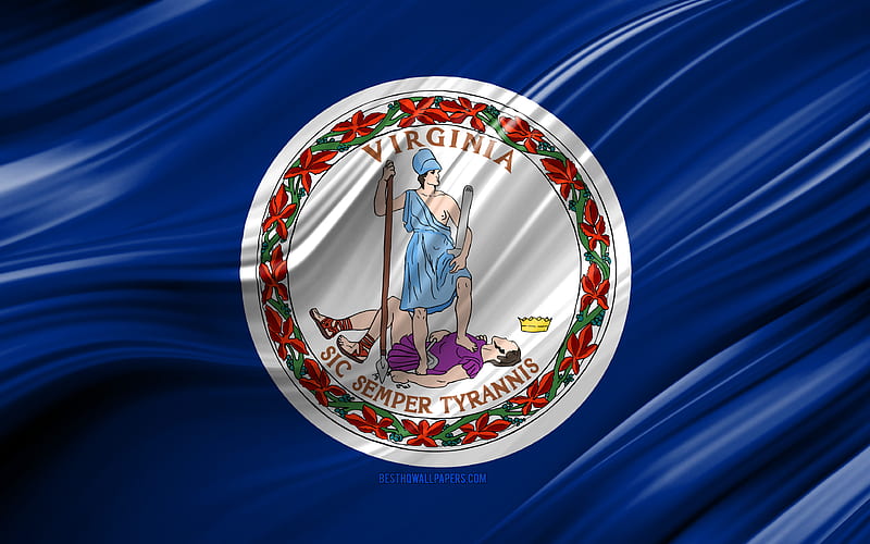 Virginia flag, american states, 3D waves, USA, Flag of Virginia, United States of America, Virginia, administrative districts, Virginia 3D flag, States of the United States, HD wallpaper