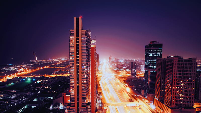For Computer Lightning Road With High Rise Building During Night Time, HD wallpaper