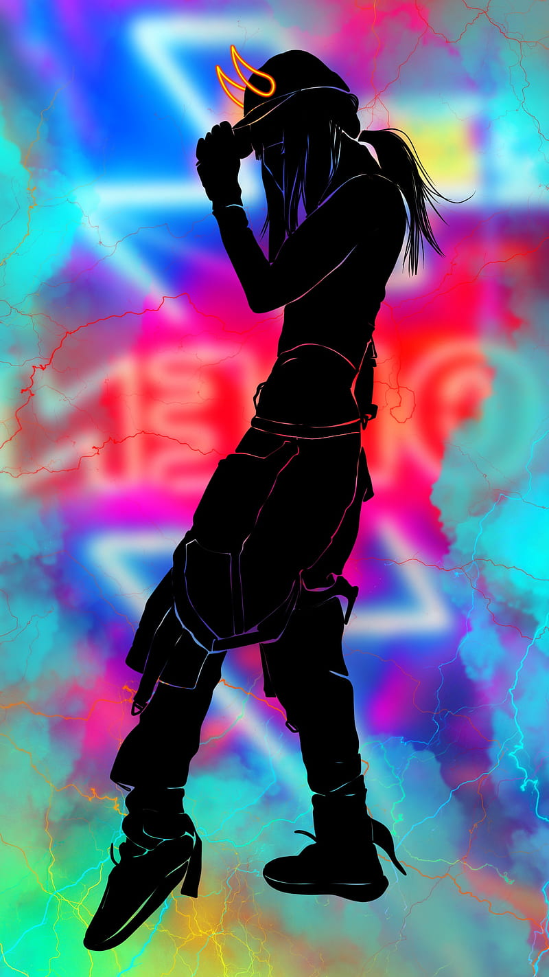 neon lightning girl 1, abstract black, blue, cloud, demon, face, hand, kor4, pose, silhouette, woman, HD phone wallpaper