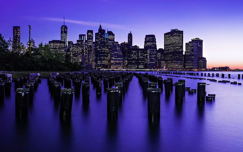 New York darkness, old pier, America, USA, NYC, HD wallpaper