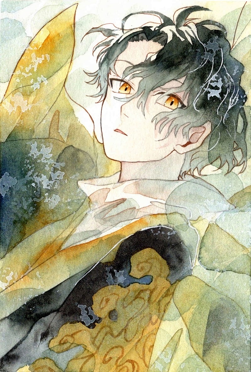 guy, eyes, hair, watercolor, anime, HD phone wallpaper