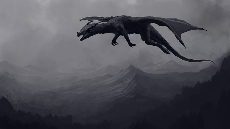 Fantasy Black Dragon Is Flying Above Dreamy, HD wallpaper