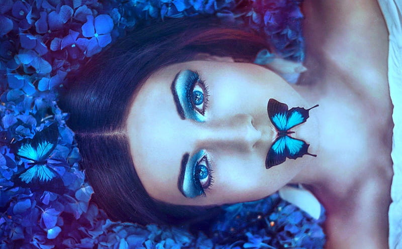 Butterfly beauty, butterfly, makeup, face, syle, woman, HD wallpaper