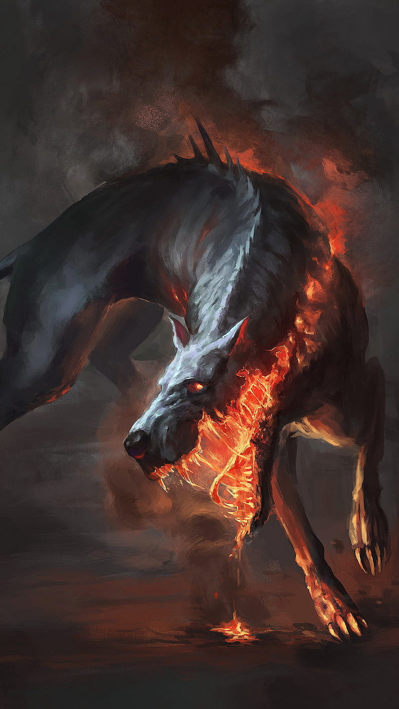 Beast, abstract, dark, flame horror, horse, wolf, HD phone wallpaper