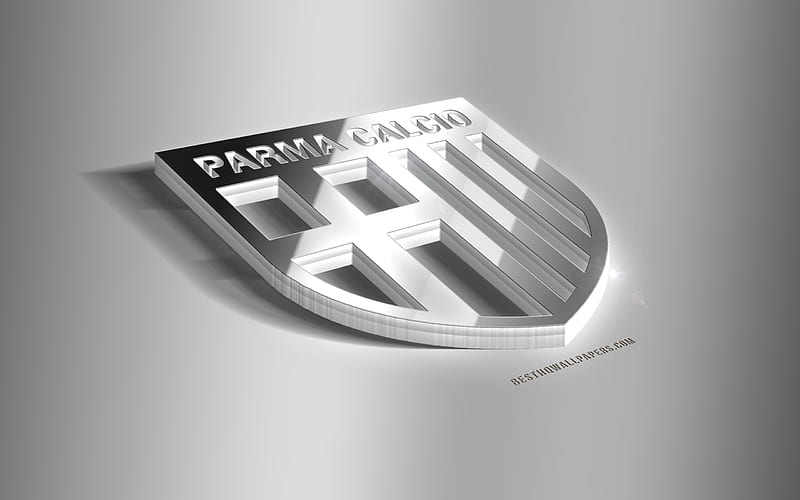 Parma Calcio, 3D steel logo, Italian football club, 3D emblem, Parma, Italy, Parma FC metal emblem, Serie A, football, creative 3d art, HD wallpaper