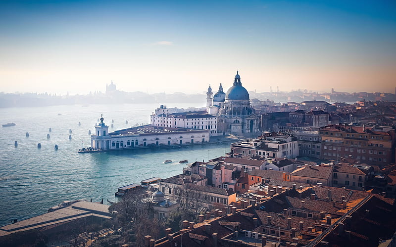 Venice, Italy, San Giorgio Maggiore, Santa Maria della Salute, morning, city panorama, old town, romantic places, HD wallpaper