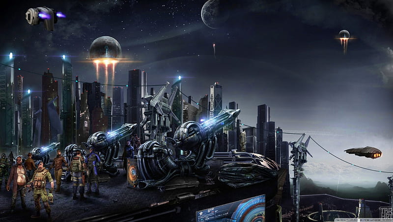 futuristic city, building, futuristic, city, gun, HD wallpaper