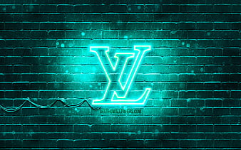 Louis Vuitton turquoise logo turquoise brickwall, Louis Vuitton logo, brands, Louis Vuitton neon logo, Louis Vuitton, HD wallpaper