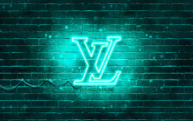 Louis Vuitton turquoise logo turquoise brickwall, Louis Vuitton