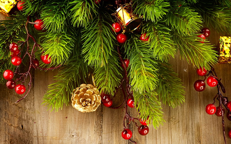 Christmas, New Year, balls, Christmas tree, Christmas decorations, wooden boards, HD wallpaper