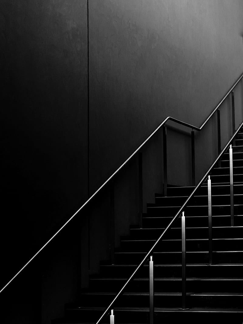 stairs, dark, railing, minimalism, HD phone wallpaper