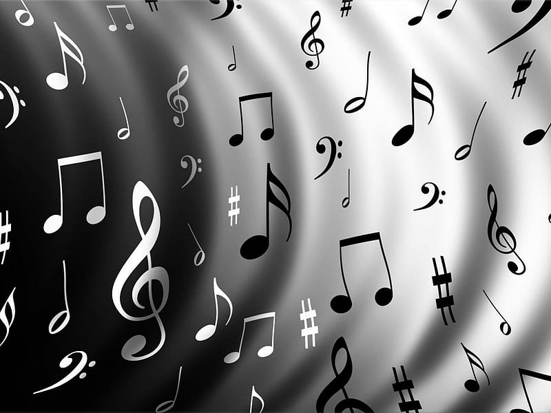 Music Notes, notes, music, black, white, abstract, HD wallpaper