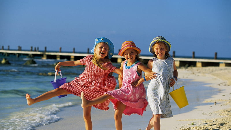 :-), children, happy, hat, beach, vara, girl, summer, copil, pink, HD wallpaper