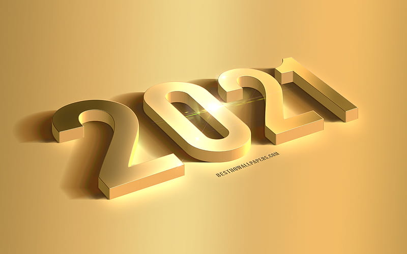 2021 New Year, 3d golden letters, 2021 golden background, 2021 3d art, Happy New Year 2021, 2021 concepts, HD wallpaper