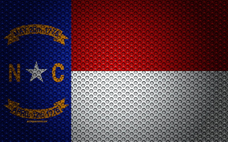 Flag of North Carolina American state, creative art, metal mesh texture, North Carolina flag, national symbol, North Carolina, USA, flags of American states, HD wallpaper