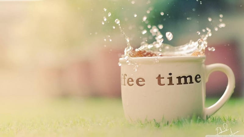 Coffee time, grass, abstract, softness, graphy, coffee, macro, cup, garden, drink, nature, HD wallpaper