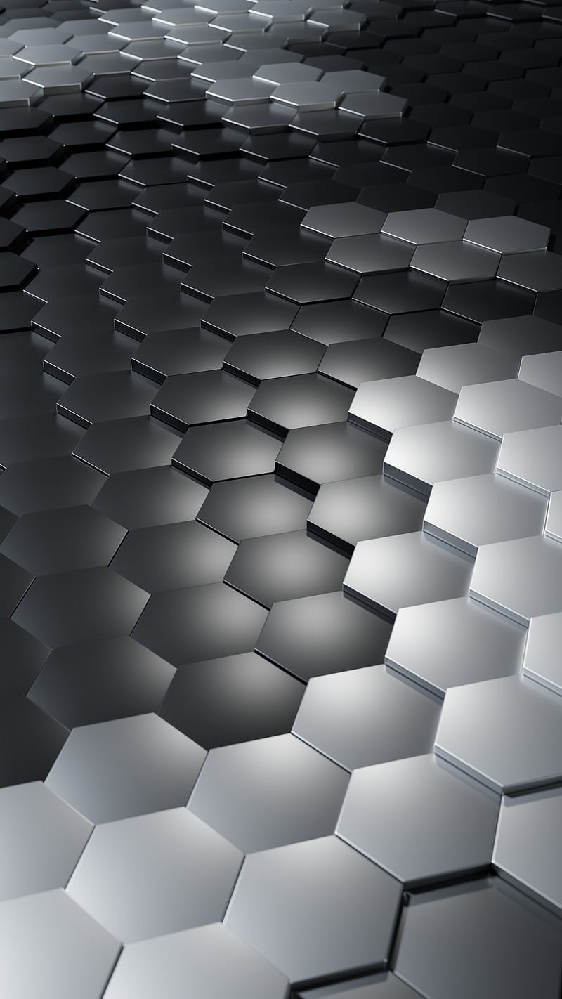 Black and White Bertil, abstract, dark hex, hexagonal, lines, metal, oled, patterns, simple, HD phone wallpaper