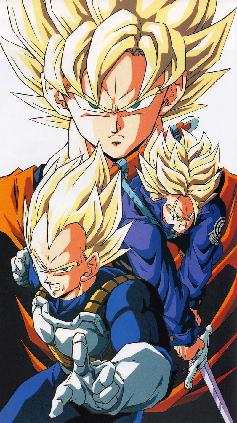 Super Saiyan trio, goku, super saiyan, trunks, vegeta, HD phone wallpaper