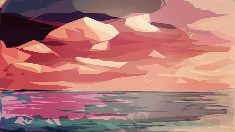 Polygon Art Abstract , polygon, abstract, sea, sunset, HD wallpaper
